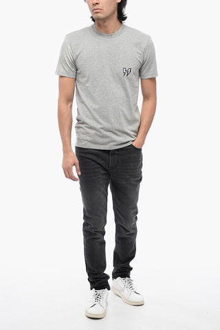Crew Neck DOUBLE BOLT Cotton T-Shirt with Embroidery