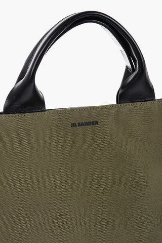 Canvas Shopper Bag with Leather Handles