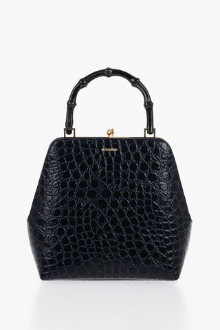 Borsa a Mano GOJI in Pelle Stampata con Manico in Bambù