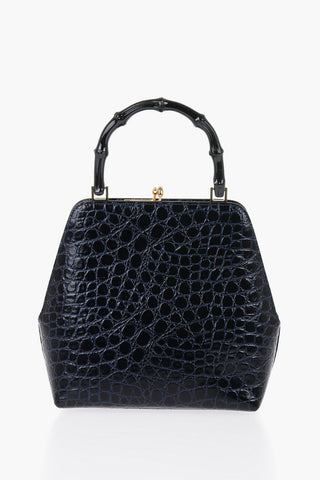Borsa a Mano GOJI in Pelle Stampata con Manico in Bambù