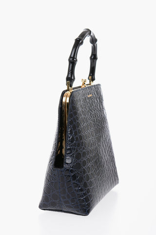Borsa a Mano GOJI in Pelle Stampata con Manico in Bambù