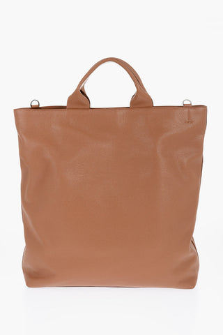 Textured Leather Tote Bag with Tape Shoulder Strap