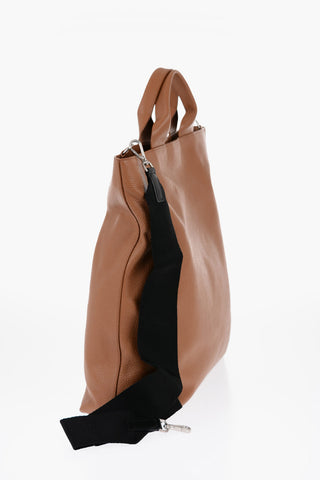 Textured Leather Tote Bag with Tape Shoulder Strap