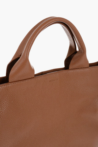 Textured Leather Tote Bag with Tape Shoulder Strap
