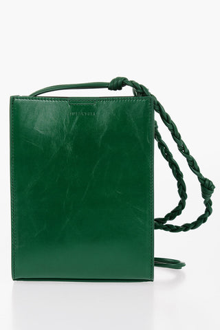 Craquelé Leather Bag with Woven Shoulder Strap