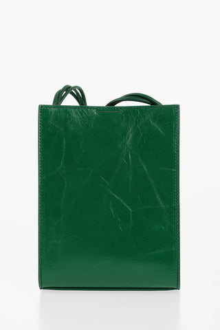 Craquelé Leather Bag with Woven Shoulder Strap