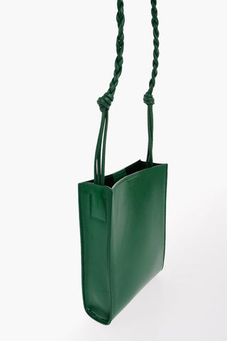 Craquelé Leather Bag with Woven Shoulder Strap