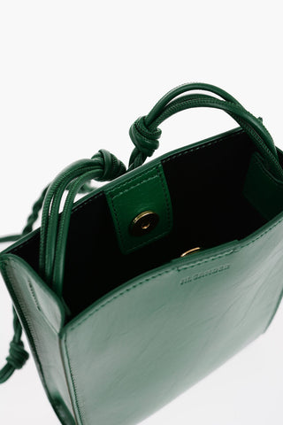 Craquelé Leather Bag with Woven Shoulder Strap