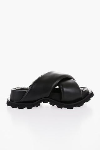 Criss Cross Designed Leather Sandals with Carrion Sole