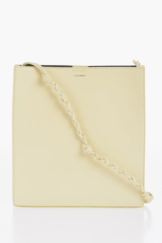 Leather Slim TANGLE Shoulder Bag with Woven Shoulder Strap