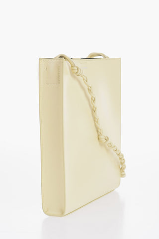 Leather Slim TANGLE Shoulder Bag with Woven Shoulder Strap