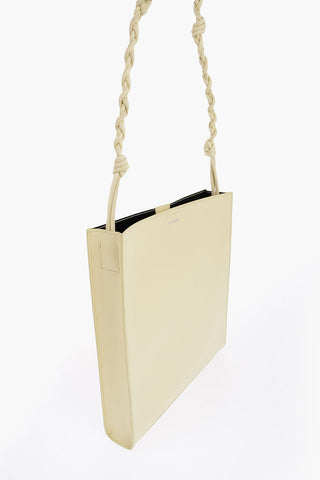 Leather Slim TANGLE Shoulder Bag with Woven Shoulder Strap