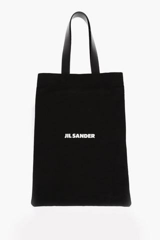 Canvas Shopper Bag with Leather Handles