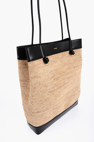 Leather Edged BASE Rafia Shopping Bag