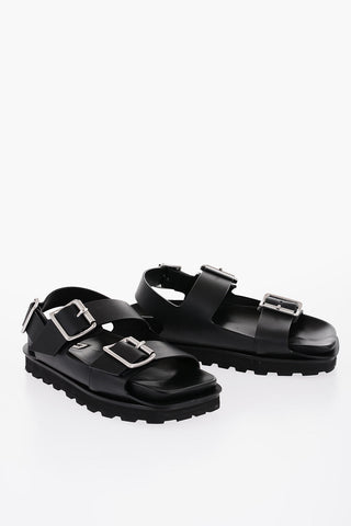 Leather Slingback Sandals with Double Buckle