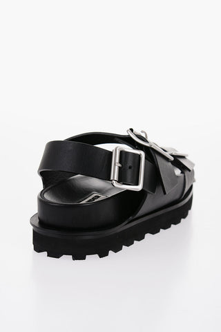 Leather Slingback Sandals with Double Buckle