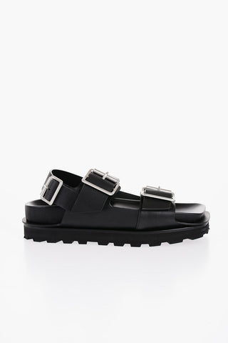 Leather Slingback Sandals with Double Buckle