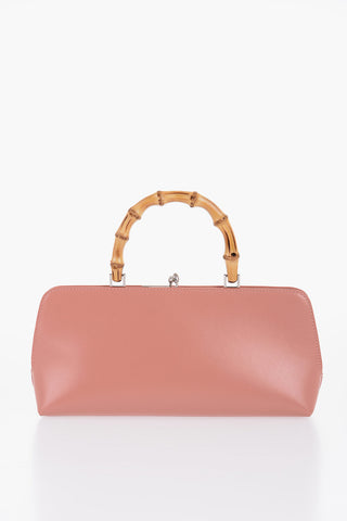 Leather Handbag With Bamboo Handle