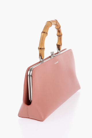 Leather Handbag With Bamboo Handle