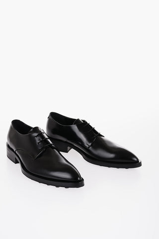 Point Toe Leather Derby Shoes with Rubber Sole