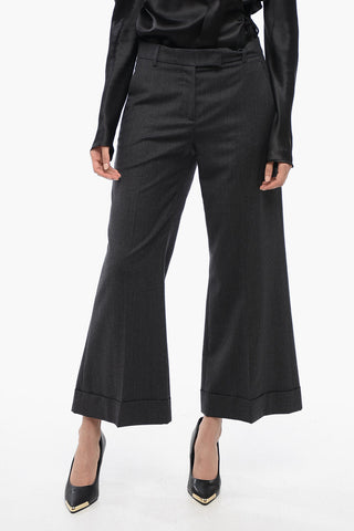 Virgin Wool Wide-Leg Pants with Cuffed Hem