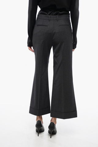 Virgin Wool Wide-Leg Pants with Cuffed Hem