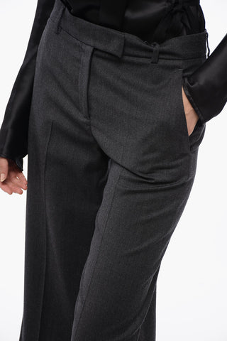 Virgin Wool Wide-Leg Pants with Cuffed Hem