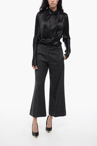 Virgin Wool Wide-Leg Pants with Cuffed Hem