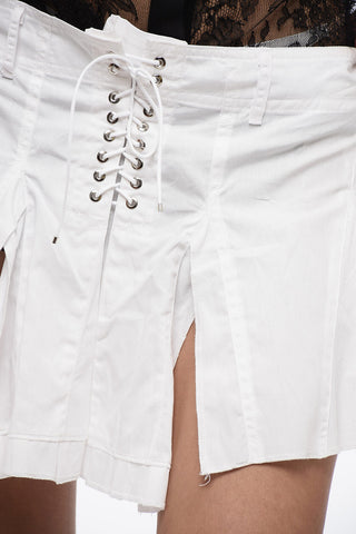 Popeline Pleated Skirt with Lace-up Detail