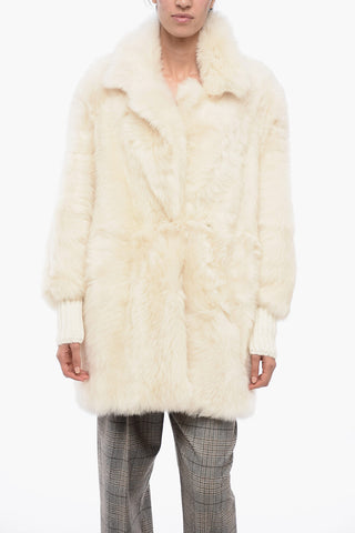 Cappotto Shearling con Polsini in Maglia a Coste