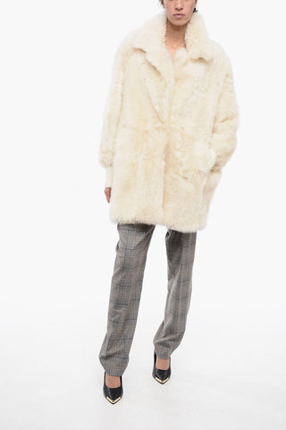 Cappotto Shearling con Polsini in Maglia a Coste