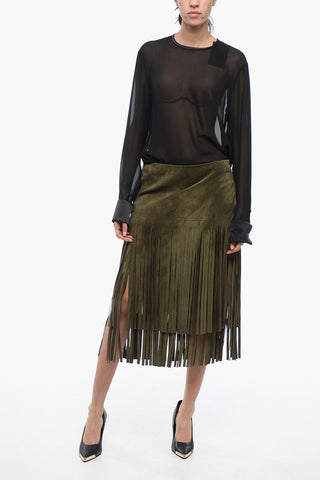 Suede Fringed Skirt