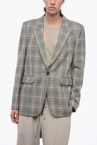 Blended Wool Blazer with Glen Plaid Motif