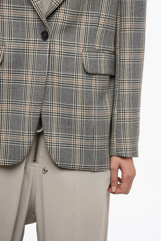 Blended Wool Blazer with Glen Plaid Motif