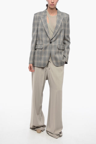 Blended Wool Blazer with Glen Plaid Motif