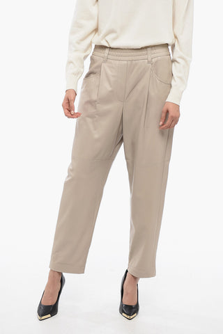 Joggers in Pelle con Cuciture a Vista