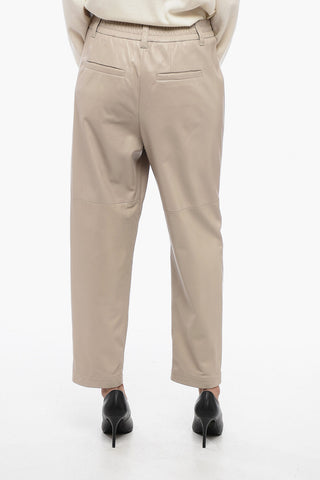 Joggers in Pelle con Cuciture a Vista