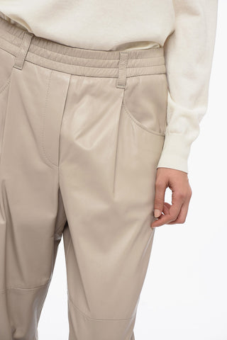Joggers in Pelle con Cuciture a Vista