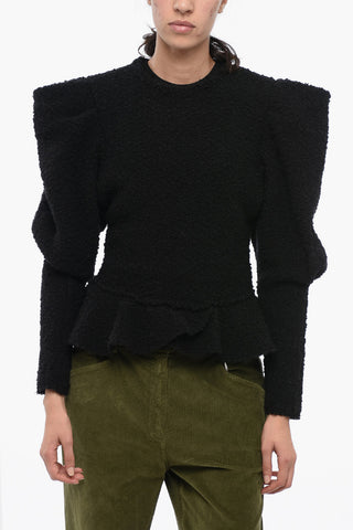 Pullover Boucle Drappeggiato con Orlo a Balze