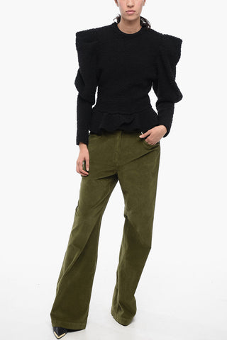 Pullover Boucle Drappeggiato con Orlo a Balze
