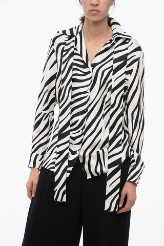 Silk Animalier Shirt with Self-tie Detail