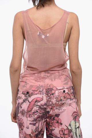 See-Through Tank Top with Rhinestoned Logo