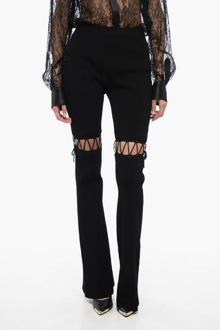 Leggings Flared Fit a Costine con Dettaglio Lace-up
