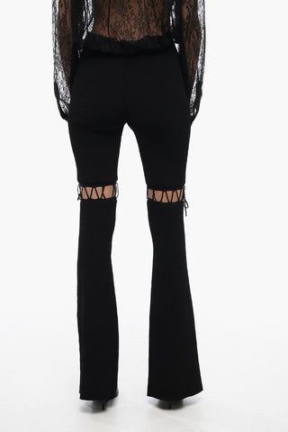 Ribbed Flared Fit Leggings with Lace-up Detail
