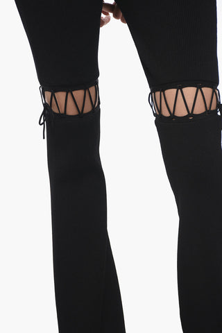 Ribbed Flared Fit Leggings with Lace-up Detail