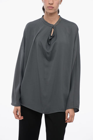 Shimmer Detailing Blouse with Pleated Collar Detail
