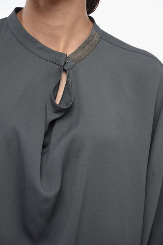 Shimmer Detailing Blouse with Pleated Collar Detail