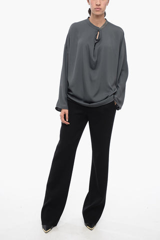Shimmer Detailing Blouse with Pleated Collar Detail