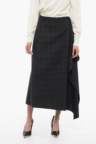 Wool Asymmetric Skirt with Checked Pattern