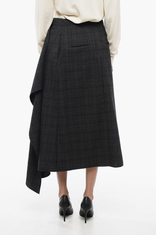 Wool Asymmetric Skirt with Checked Pattern